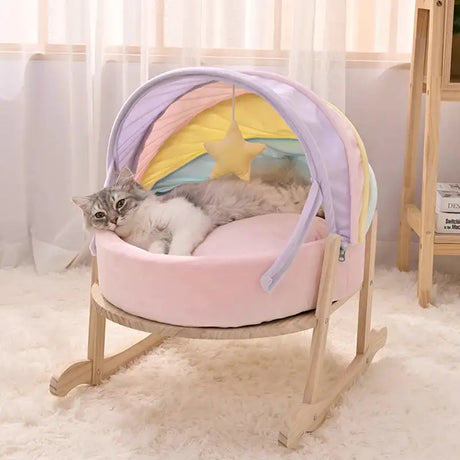 Cat House Bed Cute Cat Bed Rainbow Tent Pet Dog Sleeping Pad Winter Warm Deep Sleep Cat Nest Comfortable Breathable Cat House - Lootquake