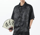 M-5XL Plus Size Men Kung Fu Shirt Hot Chinese Traditional Men's Casual Top Dragon Pattern Short Sleeve Summer Clothing for Male - Lootquake