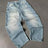 2023 New American Harajuku retro skull print straight high waist Y2K women's washed grey jeans Streetwear Gothic wide trousers - Lootquake