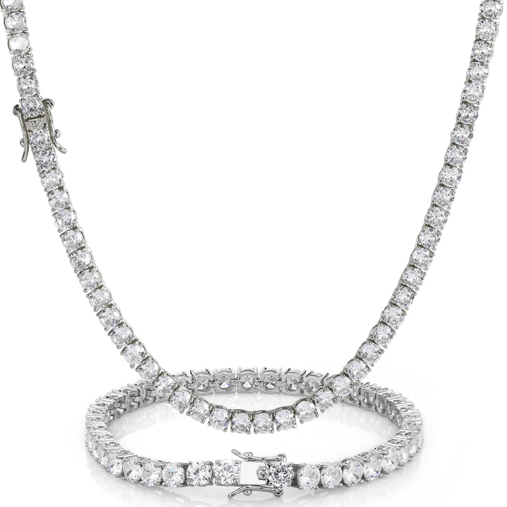 Hip Hop Jewelry Brass Setting CZ Tennis Chain Necklace Gold/Silver Color Iced Out AAAAA Cubic Zirconia Chain - Lootquake