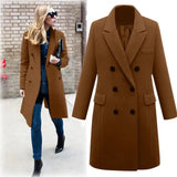 Autumn Winter Women's Woolen Jacket Long Windbreaker Double Breasted Slim Fit Coat - Lootquake