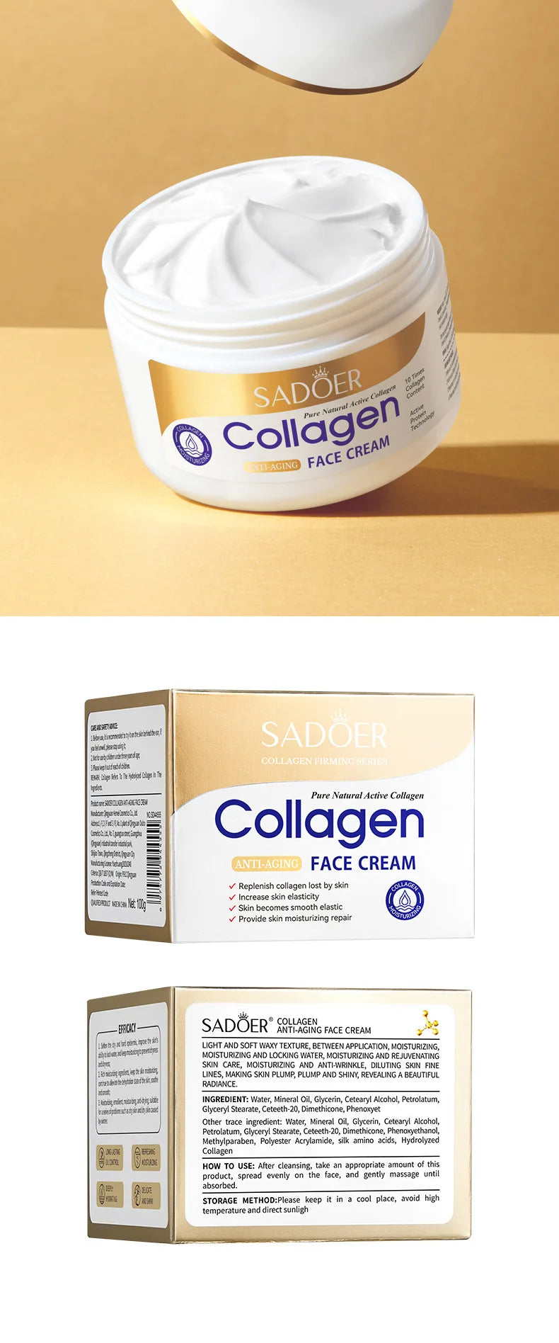 Crema facial reafirmante con colágeno SADOER sknicare Cremas faciales hidratantes Crema facial Productos de belleza para el cuidado de la piel del rostro