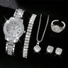 6PCS Women Watch Luxury Elegant Alloy Watch Crystal Wristwatch For Ladies Gift Quartz Watch Alloy Rhinestone Bracelet Montre - Lootquake