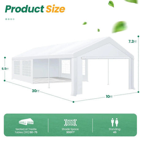 10 x 30 Canopy Tent Heavy Duty, 10x30 Party Tent with Removable Sidewalls & 4 Built-in Sandbags, Wedding Tent UV 50+，Waterproof - Lootquake
