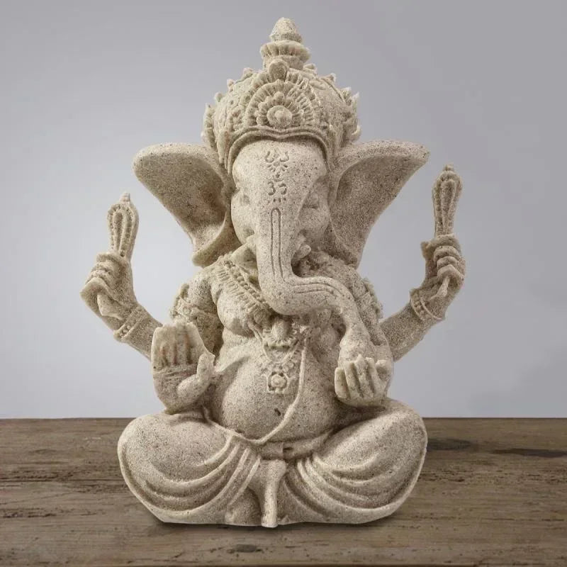 Estatua de elefante de Buda Ganesha de arenisca hecha a mano, escultura, figura para decoración del hogar y la sala de estar.
