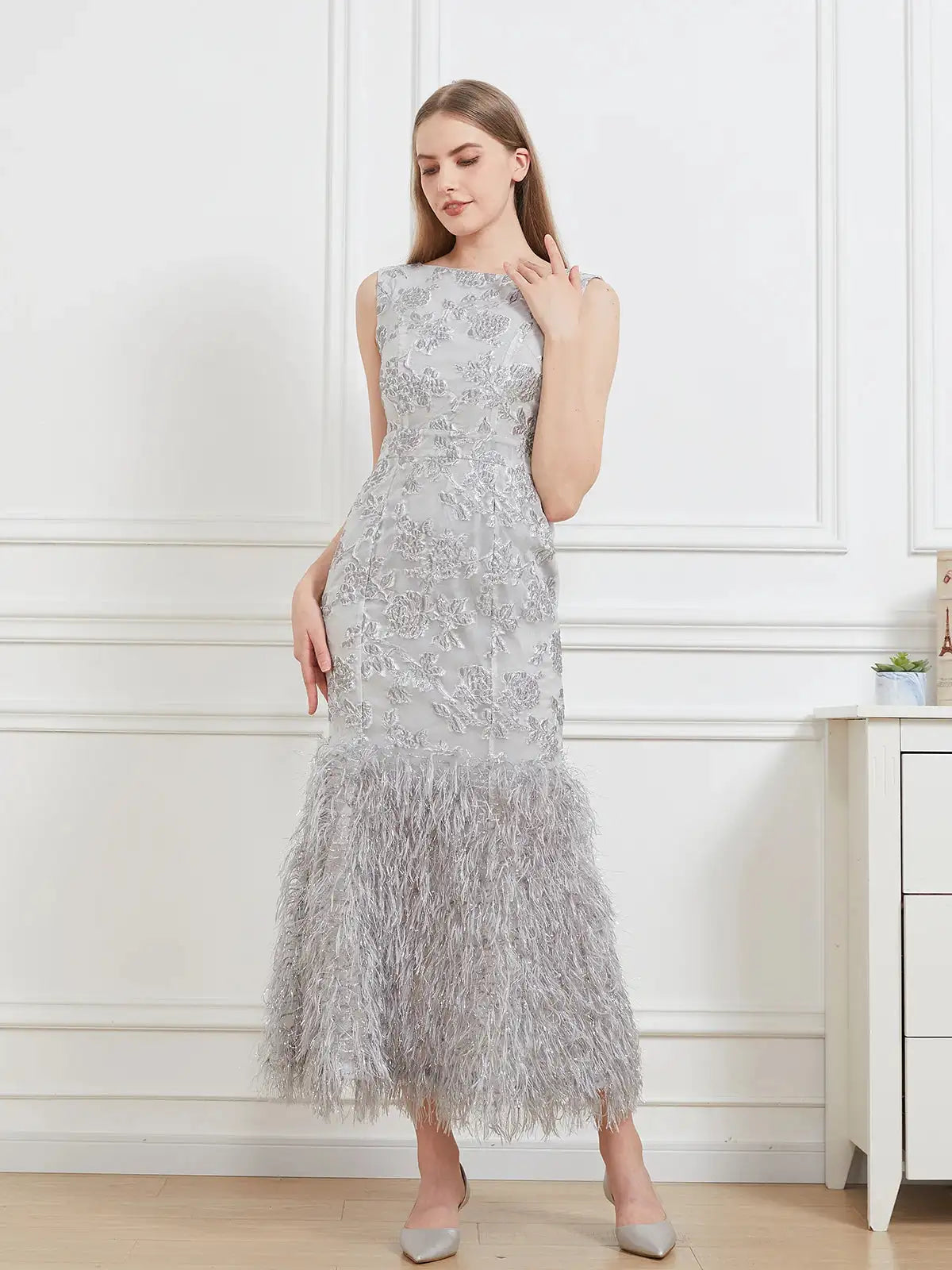 DEVCHATA New Organza Fishtail Long Dress Maxi Evening Sleeveless Bodycon Fitting Gown Feathers Women Robe Vestido - Lootquake