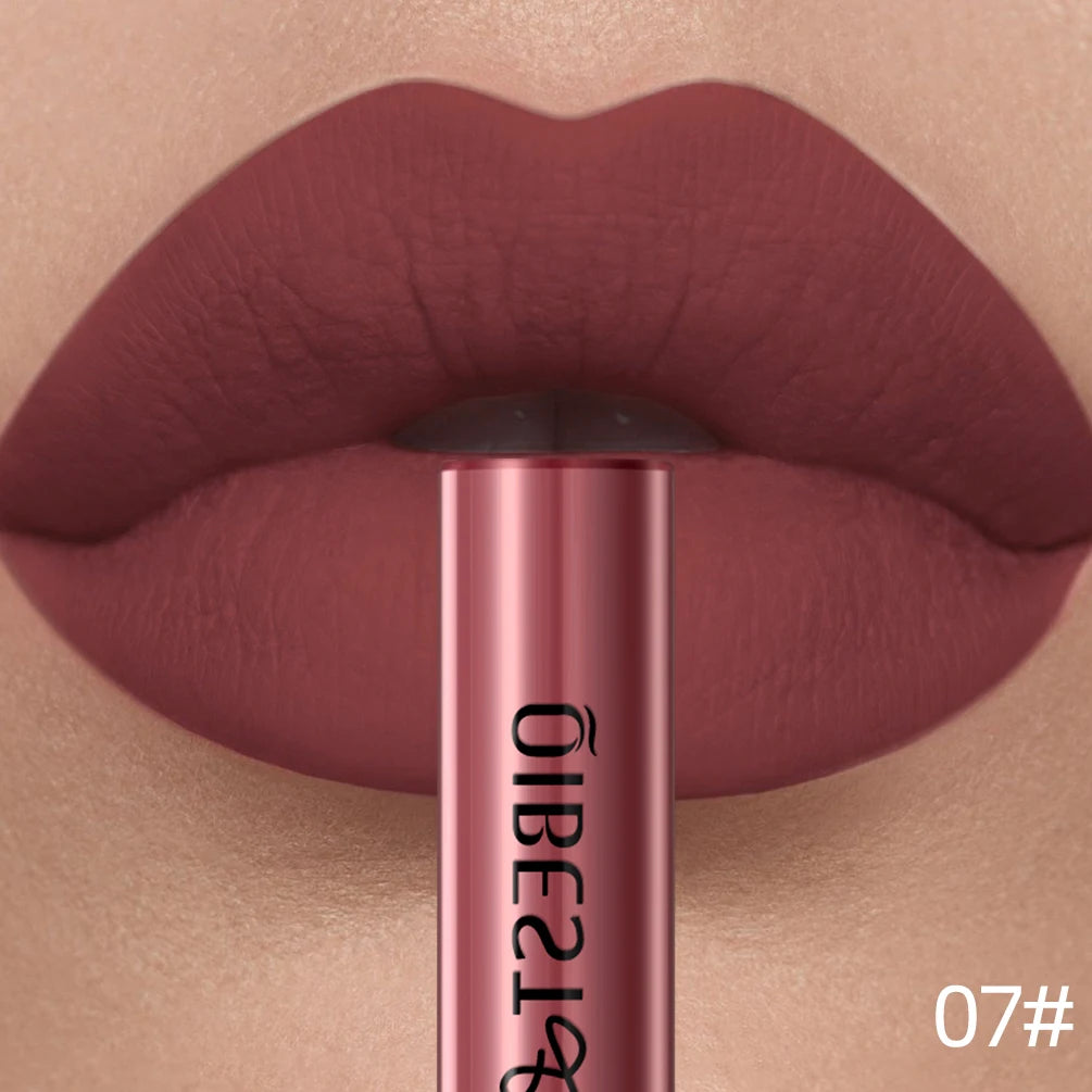 QIBEST Rouge à lèvres liquide mat Waterproof longue tenue Velours Gloss à lèvres Tube de teinte Pigment Nude mat Rouge à lèvres Maquillage des lèvres