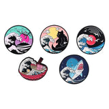 Great Wave Enamel Pin Cat Moon Scenery Brooch Backpack Lapel Badge Jewelry Gift