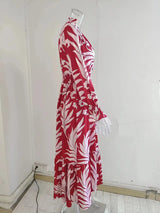 Europe And America Cross Border Autumn/Winter New Long Dress with Waist Pullover And Bohemian Print Long Sleeve Large Swing - Lootquake