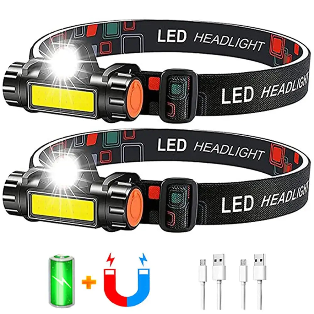 USB Rechargeable Portable Mini Powerful LED Headlamp XPE+COB Hunting Headlight Waterproof Head Torch with Tail Magnetic - Lootquake