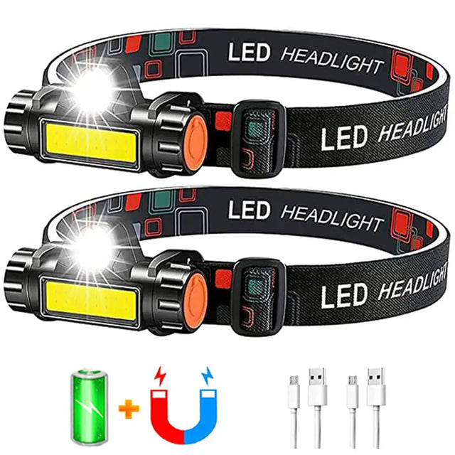 USB Rechargeable Portable Mini Powerful LED Headlamp XPE+COB Hunting Headlight Waterproof Head Torch with Tail Magnetic - Lootquake