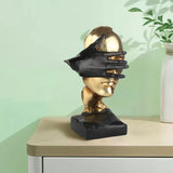 ERMAKOVA New Statues Silence is Gold Figurines Resin Retro Home Decor for Office Gifts Living Room Abstract Face Sculptures