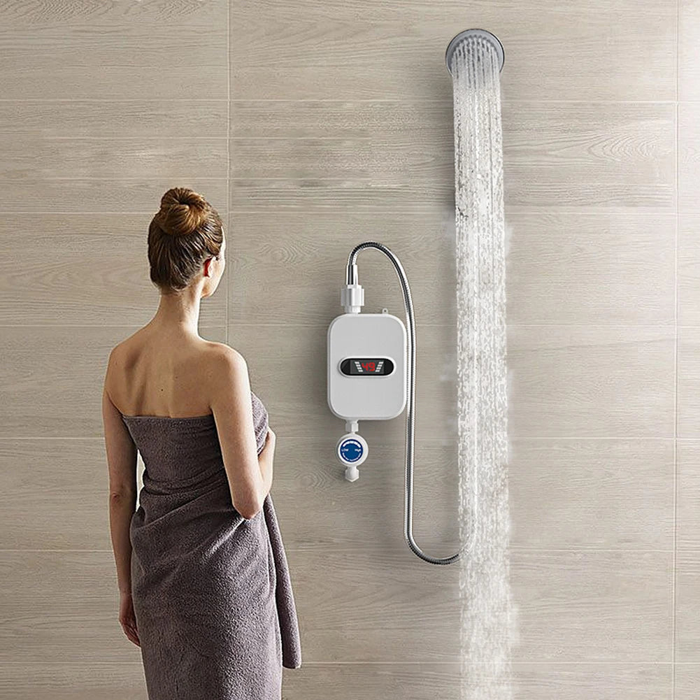 Mini calentador de agua instantáneo para ducha, impermeable, de acero inoxidable 304, calentador de agua eléctrico, ducha de calentamiento rápido, LCD digital para hotel