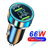 66-250W PD Car Charger QC3.0 Fast Charge with Digital Display 4USB and 2PD Ports for Car Cigarette Lighter Plug