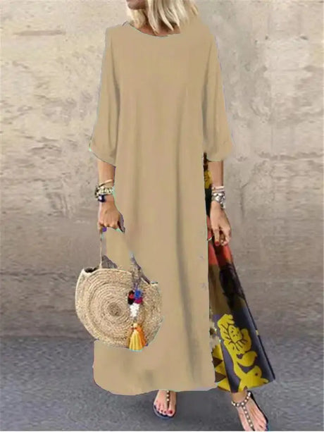 Women's Fashion Casual Loose Big Swing Half Sleeve Long Dress Floral Holiday Maxi Dress Plus Size Vestidos Longos Robe - Lootquake