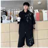 S-4XL Plus Size Men's Hawaiian Shirt Short Sleeves Flower Embroried Single Button Turn Down Collar Summer Beach Casual Shirts - Lootquake