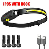 Linterna frontal con sensor LED, linterna frontal recargable, batería integrada, 5 modos de iluminación, para pesca y camping.