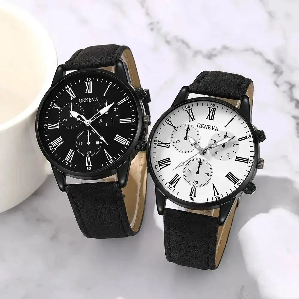 2PCS Set Couple Fashion Casual Leather Watches Ladies Simple Dial Quartz Wristwatches Dress Clock Montre Femme - Lootquake