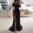 Sexy Sequin Evening Party Prom Long Dress Women Elegant V-Neck Gown Dress Off Shoulder Slim High Split Gown Female Vestidos - Lootquake