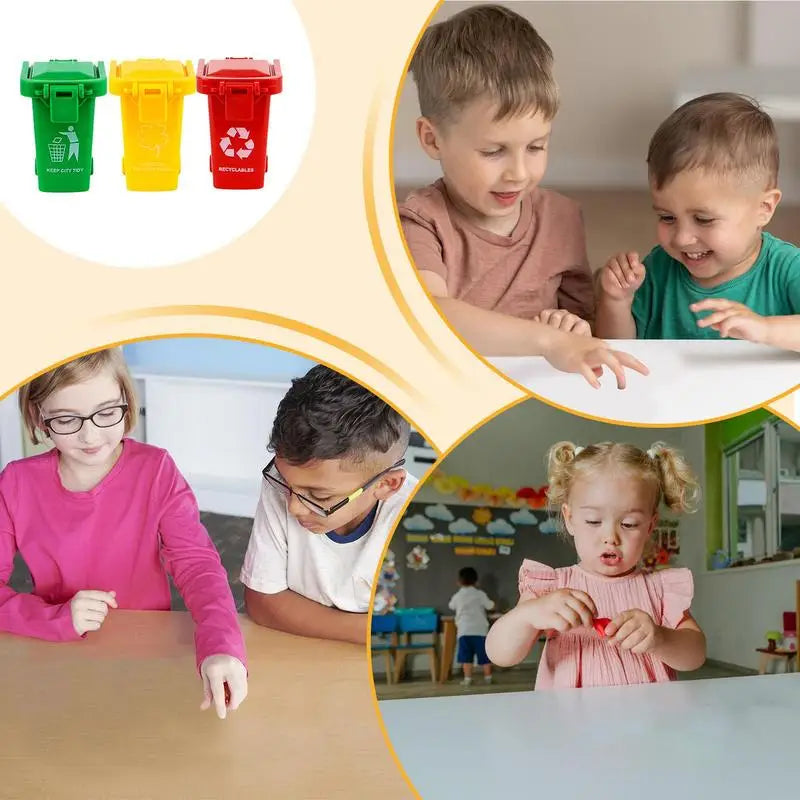 Cubo de basura de juguete, mini camión de basura, contenedor de juguetes, latas para niños, clasificación en la acera en miniatura, vehículos de reciclaje, contenedores de escritorio, juego, niño pequeño, empujar
