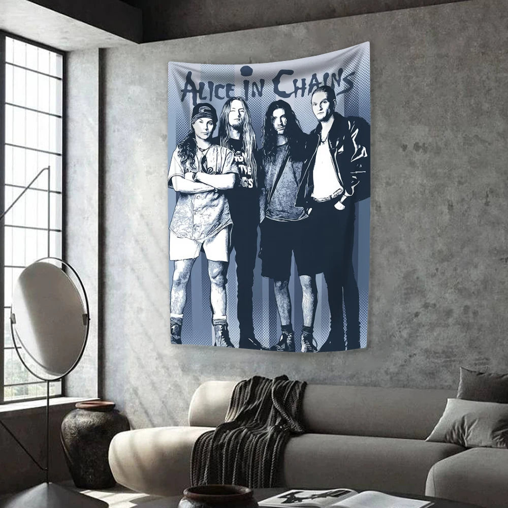 Tapiz de banda de rock A-Alice In Chains Música Decoración del hogar Estética Colcha Tapiz de pared Alfombras Cubierta de dormitorio Tela