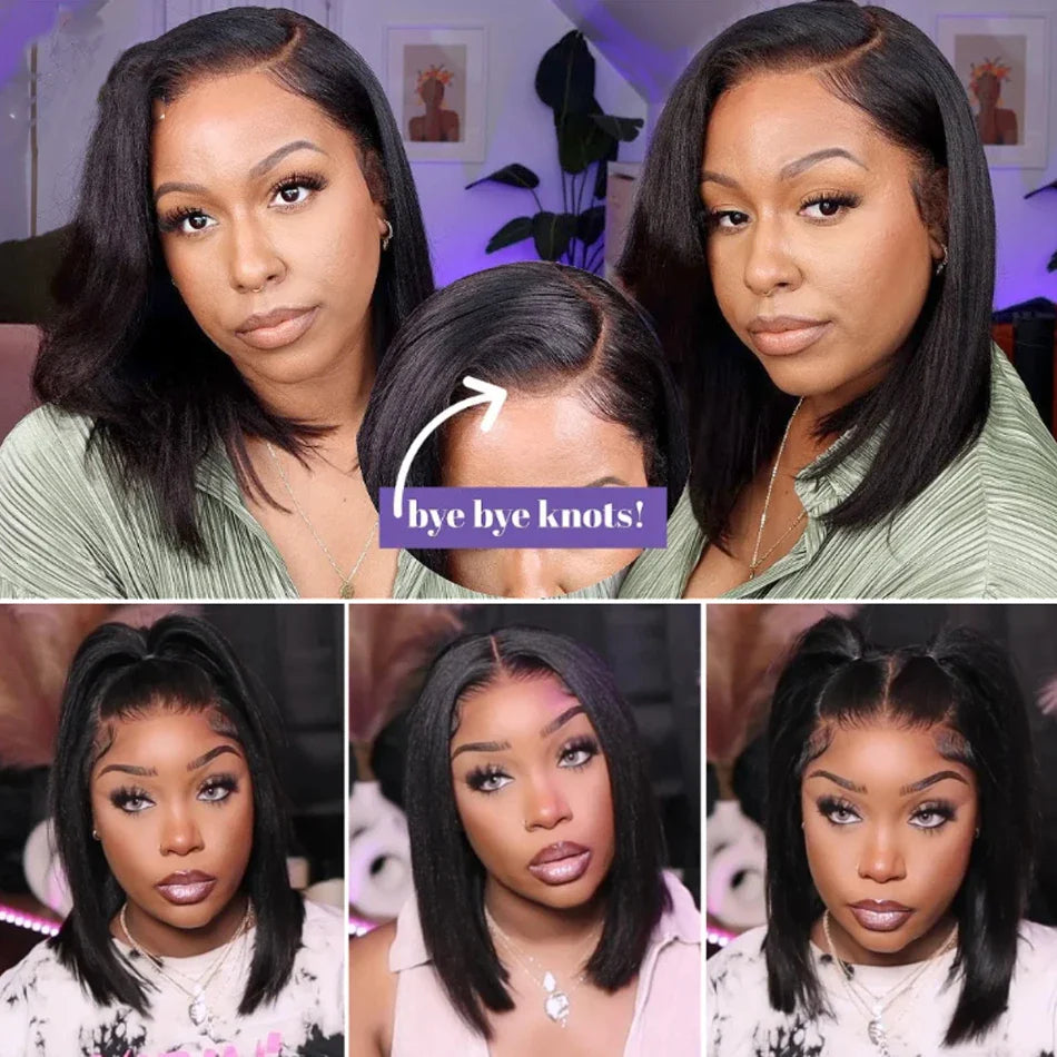 13x4 Glueless Kinky Straight Bob Wig | Ready-to-Wear | Brazilian Remy Human Hair