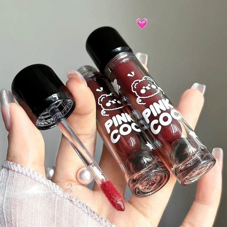 Dark Red Brown Mirror Lip Glaze Water Light Moisturizing Non-stick Cup Highly Pigmented Red Liquid Lipstick Lips Makeup Cosmetic