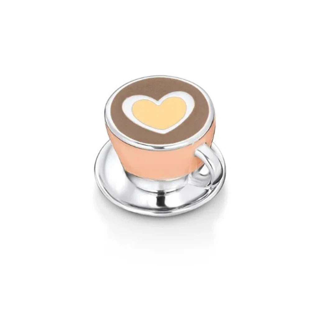 Dije de plata de ley 925 con forma de café, vino tinto, cafetera, copa de champán, compatible con pulseras colgantes originales, joyería DIY para mujer.