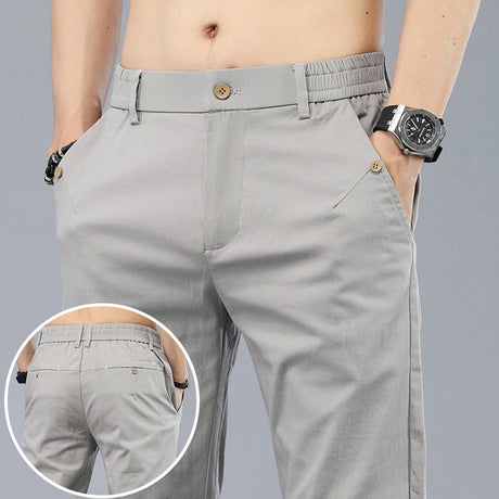2024 New Men's Classic Korean Solid Color Summer 3 Colors  Casual Pants Business Fashion Stretch Cotton Slim Brand Trousers Male - Lootquake