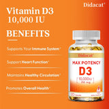 Vitamina D3 10.000 UI - Huesos fuertes, corazón y refuerzo inmunitario - Suplemento sin OMG ni gluten