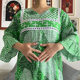 New Style African Dashiki Print Long Sleeve Loose Cotton Elegant Women  Abaya Long Dress Summer Maxi Casual Dresses Vestidos - Lootquake