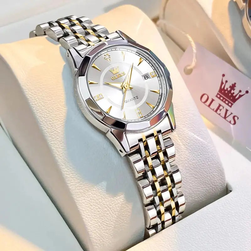 Relojes elegantes de marca original OLEVS para mujer, reloj de cuarzo luminoso resistente al agua para dama, collar, pulsera, caja de regalo, conjunto con calendario