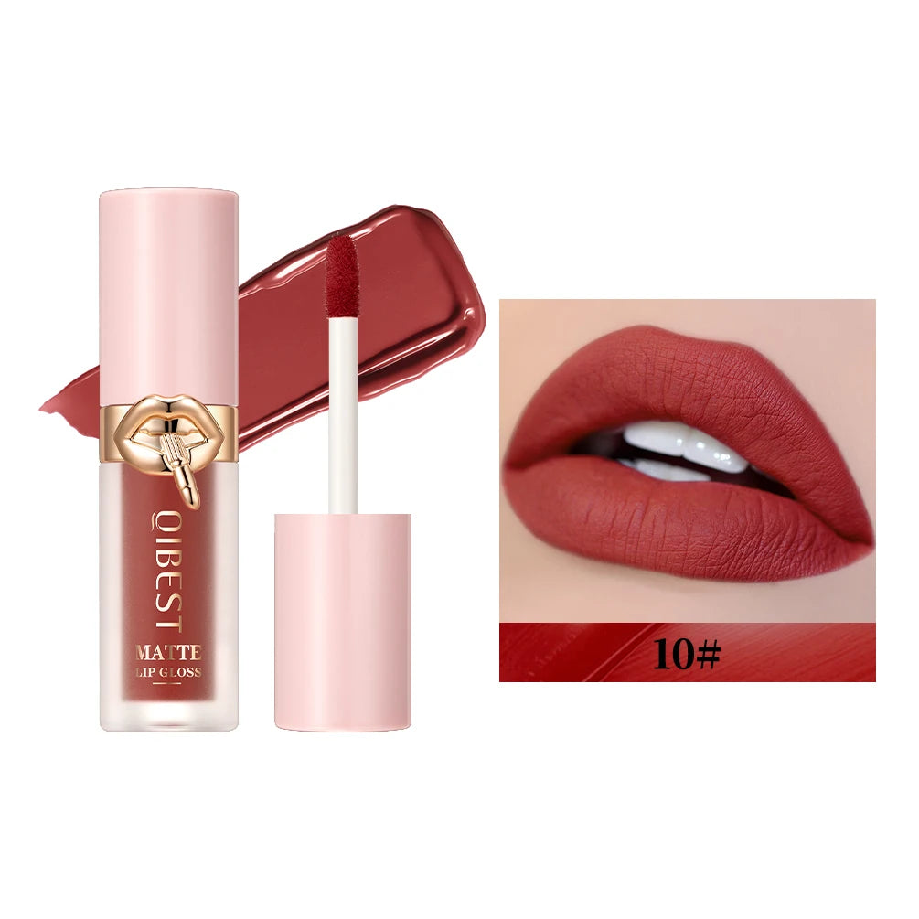 QIBEST 10 Colors Nude Matte Liquid Lipstick Waterproof Silky Lip Gloss Non-Stick Cup Lasting Purple Red Lip Tint Durable Makeup