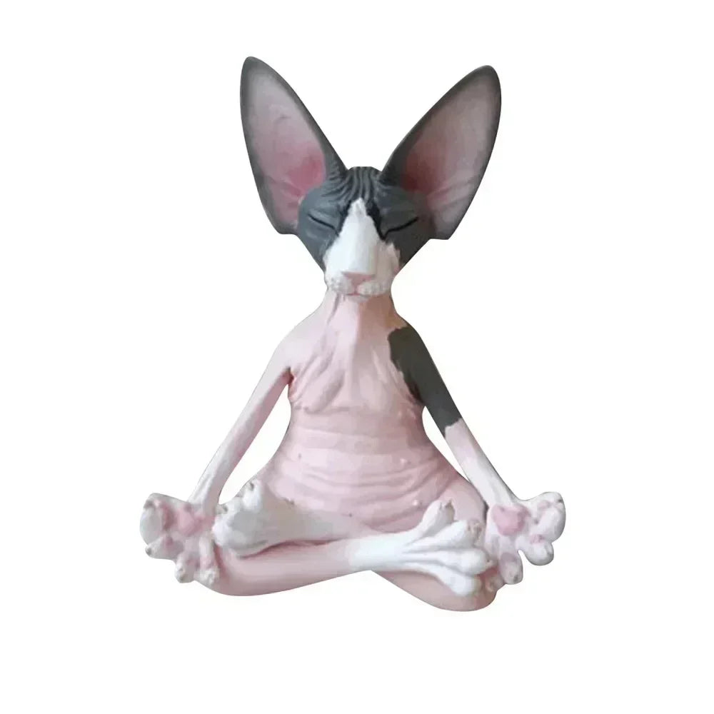 Estatua de Buda Gato Esfinge: Escultura de meditación y yoga para decoración de jardín, arte fantástico y adorno de gato feliz