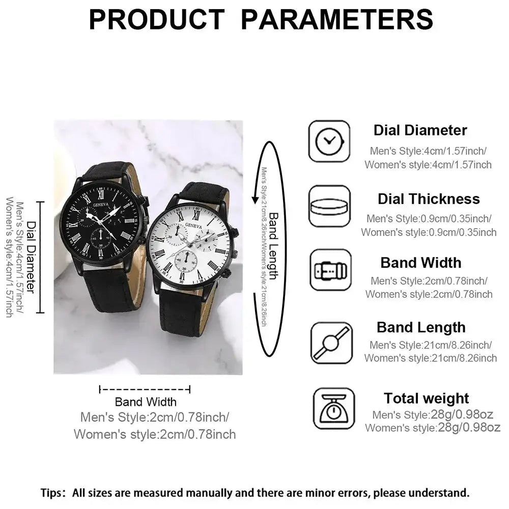 2PCS Set Couple Fashion Casual Leather Watches Ladies Simple Dial Quartz Wristwatches Dress Clock Montre Femme - Lootquake