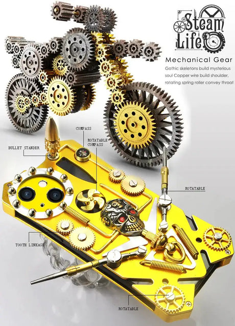 Metal Mechanical Gear Compass Shockproof Armor Phone Case For iPhone 14 13 12 11 15 Pro Max Skull Stand Heat Dissipation Cover - Lootquake