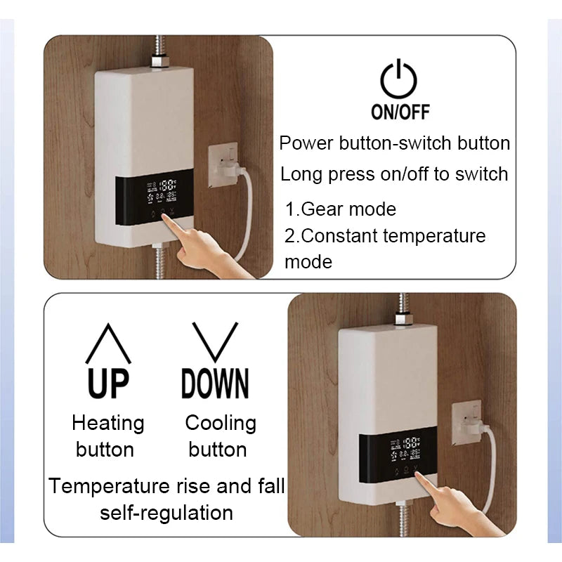 Calentador de agua eléctrico instantáneo sin tanque, control remoto, grifo de cocina, grifo de baño, ducha, ajuste de temperatura