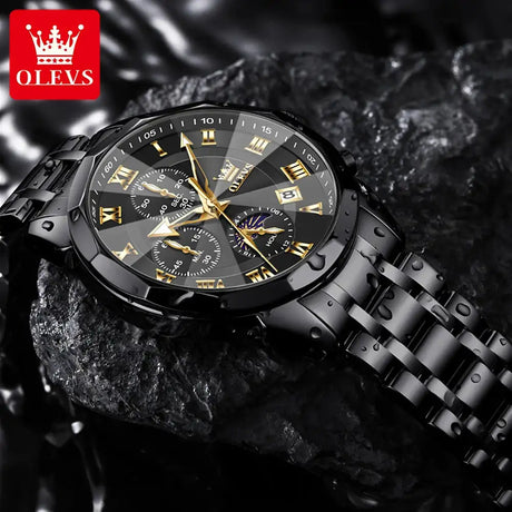 OLEVS 3675 Mens Watch Original Multifunctional Chronograph Quartz Watch Moon Phase Watches For Men Waterproof Mens Gifts Reloj - Lootquake