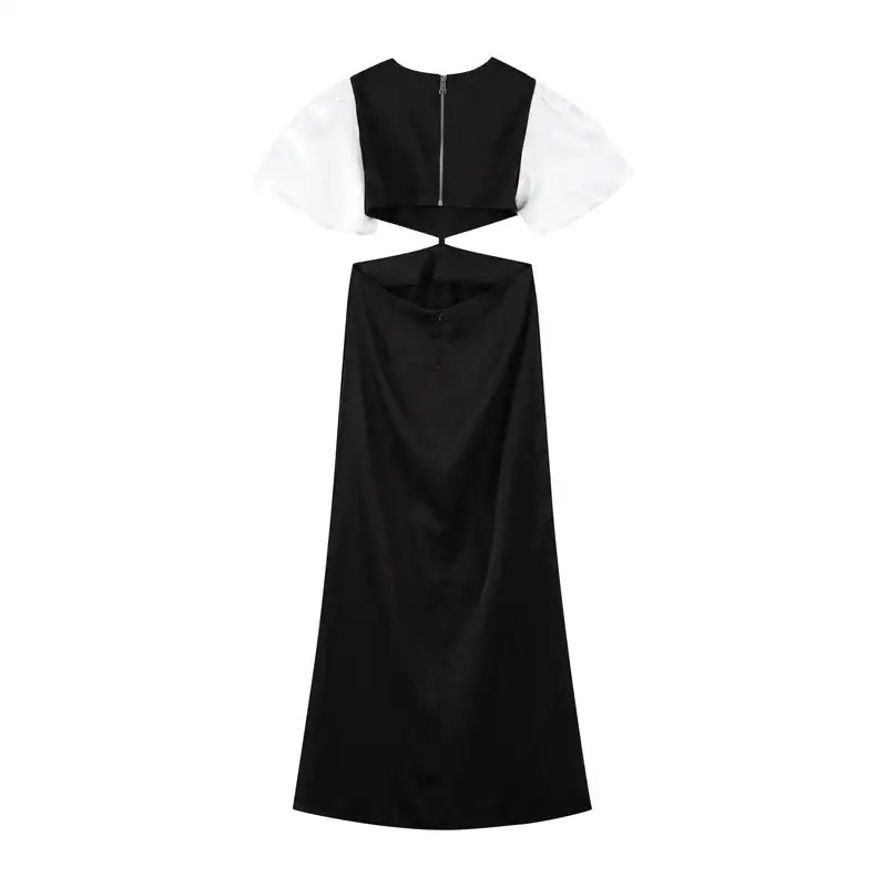 Elegant Puff Sleeve Long Dress For Women 2025 Sexy Hollow Out Waist Evening Party Dresses Female Vacation Lady Chic Beach Robe - Lootquake