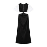 Elegant Puff Sleeve Long Dress For Women 2025 Sexy Hollow Out Waist Evening Party Dresses Female Vacation Lady Chic Beach Robe - Lootquake