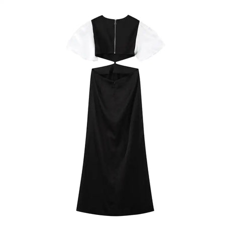 Elegant Puff Sleeve Long Dress For Women 2025 Sexy Hollow Out Waist Evening Party Dresses Female Vacation Lady Chic Beach Robe - Lootquake