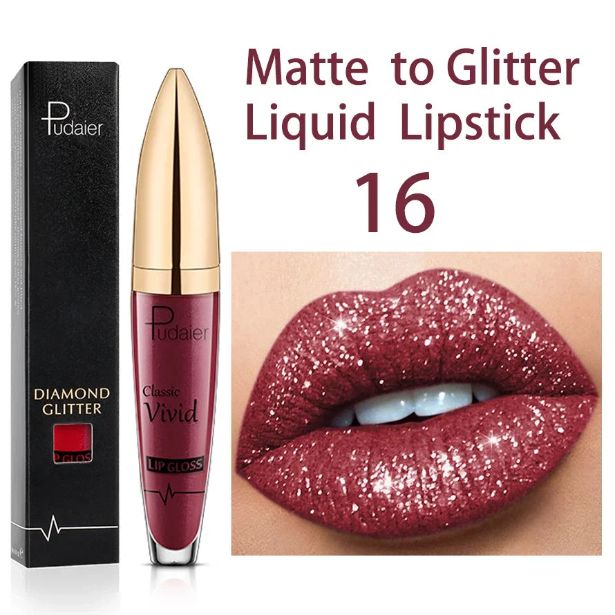 Diamond Shimmer Pearlescent Lip Gloss Waterproof Long Lasting Non-stick Cup Matte Glitter Liquid Lipstick Lip Glaze Lips Make Up