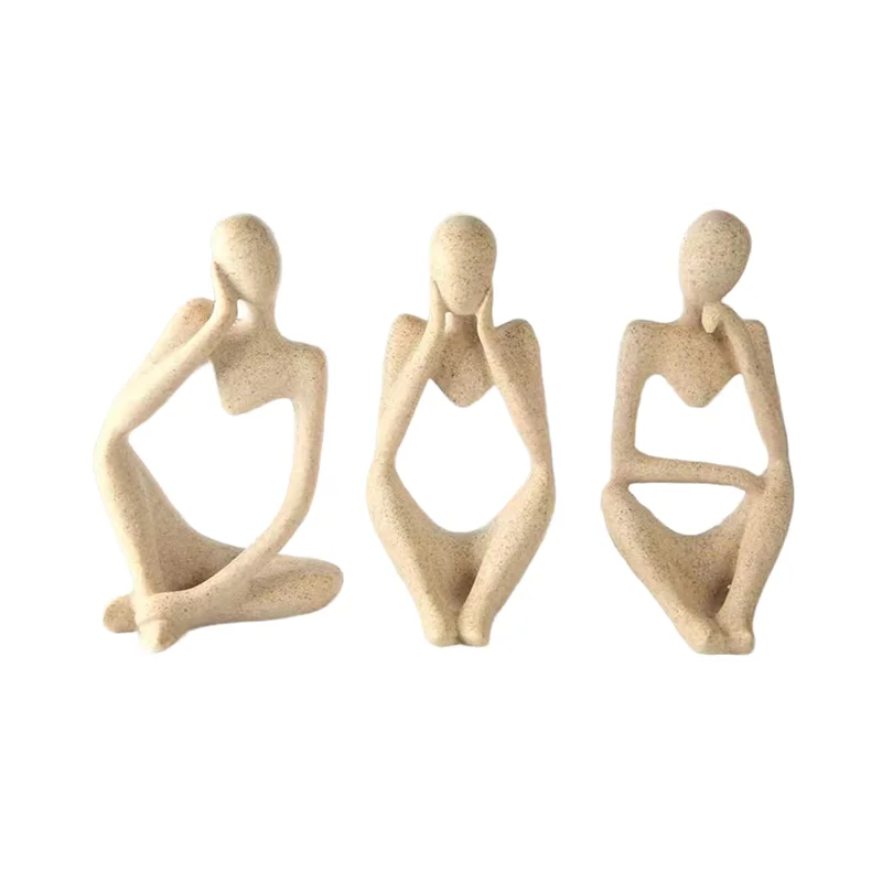 Y51A-3Pcs Minimalist Decor Abstract Thinker Statue Sculpture Set,Neutral Home Decor Mini Sandstone Thinker Figurines Easy To Use