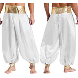 Halloween Men Arabian Indian Prince Cosplay Costume Stain Shiny Harem Trousers Arab Costume Carnival Dress Up Lantern Long Pants