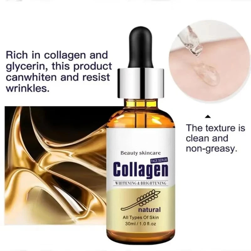 Suero de colágeno 100 % puro de 30 ml, hidratante, reparador de la piel, blanqueador, antiarrugas, tratamiento facial para el acné.