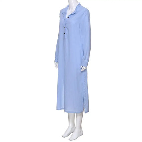 2023 Pre Autumn New Pure Color Dresses For Women Cotton Long Sleeve Plain Oversized Maxi Long Dress Casual Summer Loose Dress - Lootquake