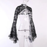Lace Shrugs Sheer Crop Tops Long Bell Sleeves Cardigan Women Dark Gothic Wedding Punk Sexy Crochet Bolero Cover Up Shirt - Lootquake