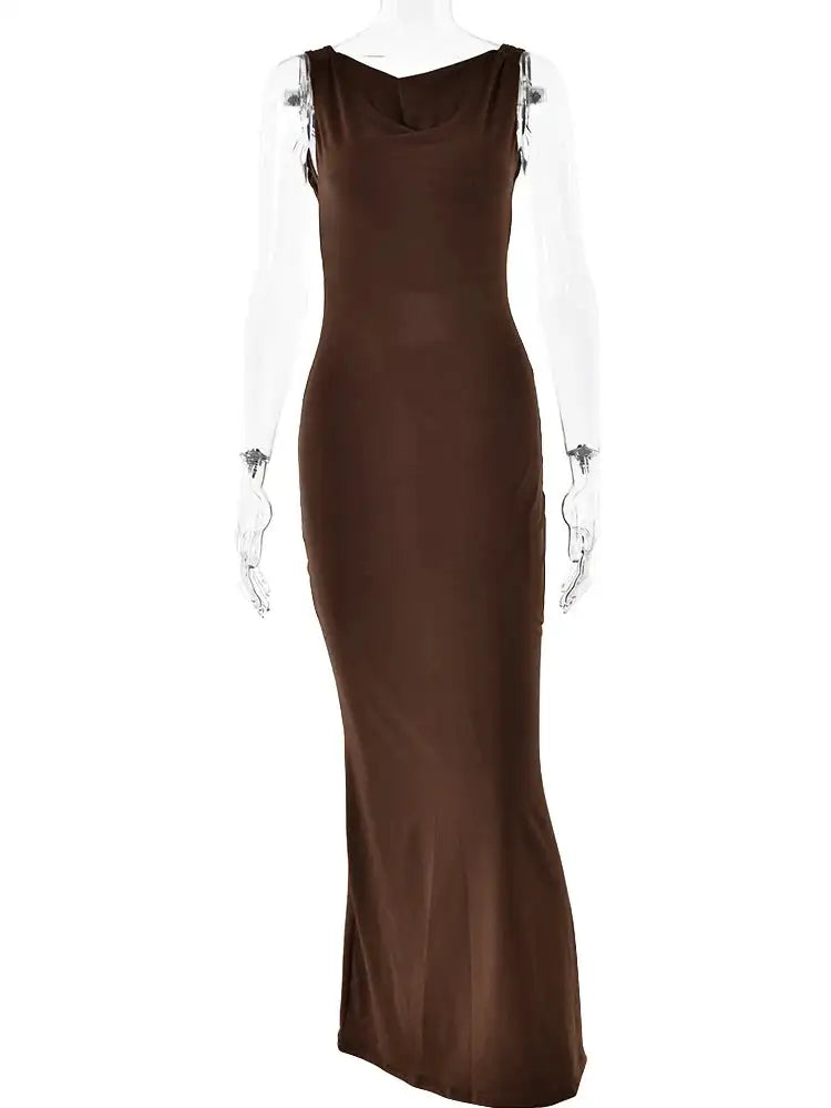 Sibybo Fashion Elegance Robe longue sans manches dos nu Basics Couleur unie Robe moulante 2024 Tempérament Femmes Club Robes de soirée
