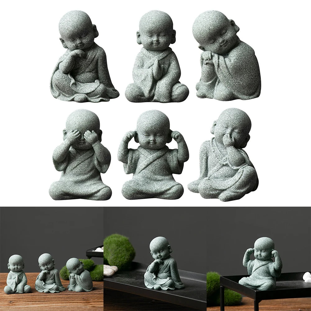 Buddha Stone Statue Little Buddhist Monks Tibetan Buddhism Figurines Zen Garden Ornament Meditation Home Aquarium Decoration