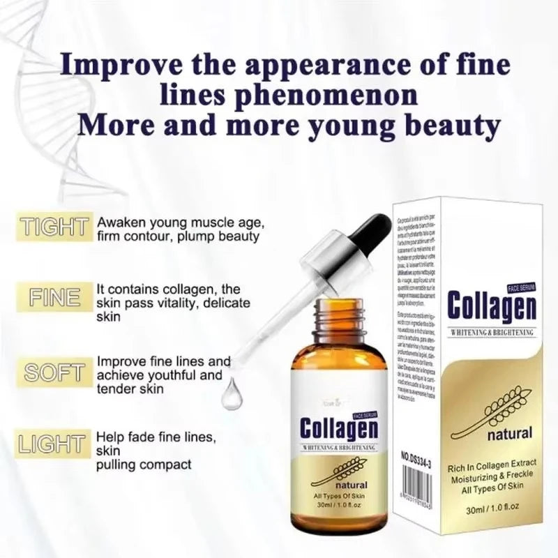 Suero de colágeno 100 % puro de 30 ml, hidratante, reparador de la piel, blanqueador, antiarrugas, tratamiento facial para el acné.